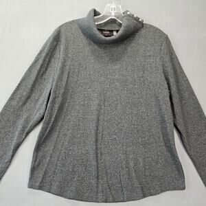 Rafaella Gray Heather Shirt Stretch Turtleneck Long Sleeves Womens Size L Petite